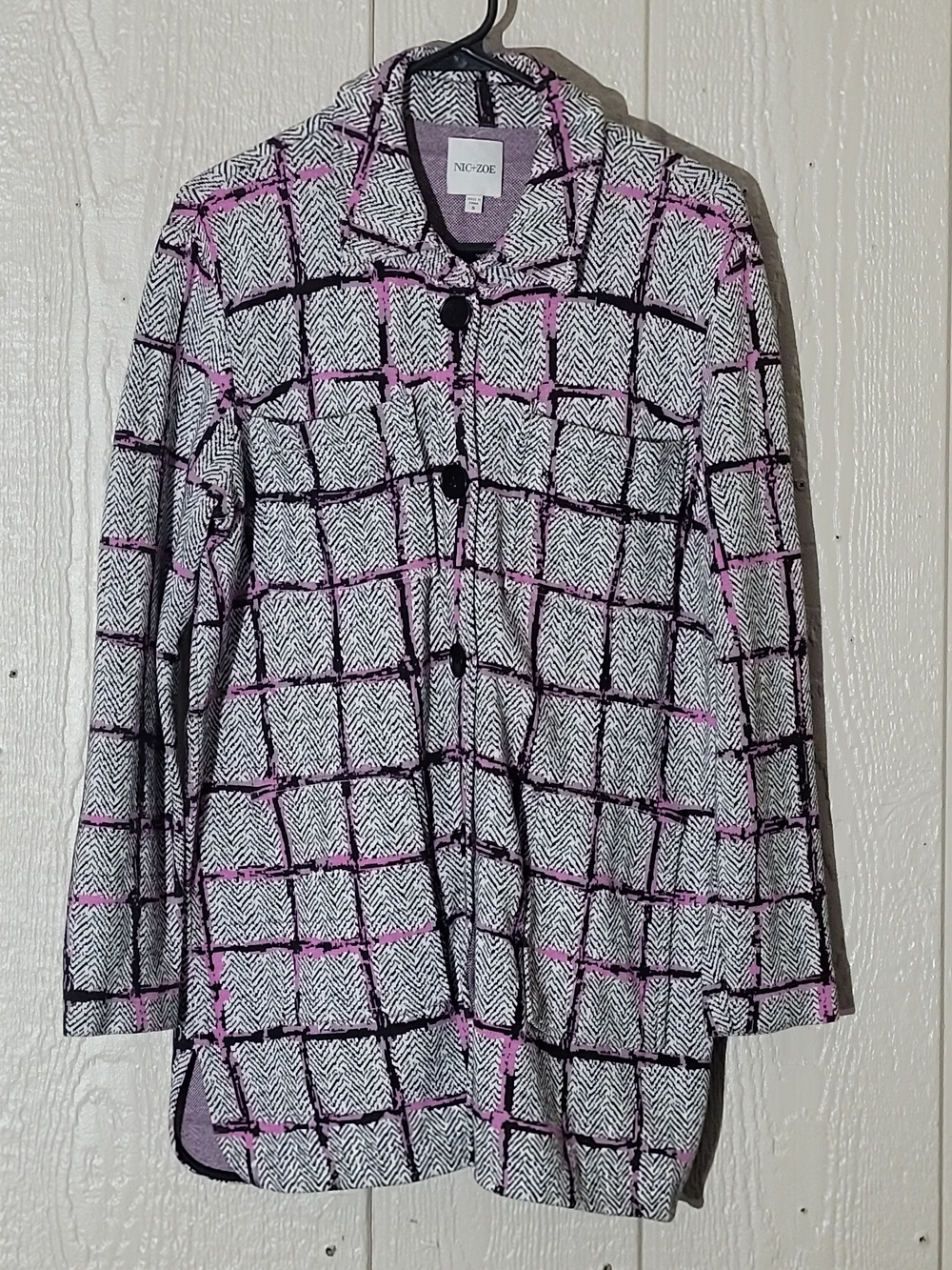 Black , Pink & White Plaid Women's Shacket